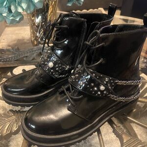 !New! Jessica Simpson Black Patent Leather Combat/Moto Boots Size 8.5 (w/o tags)
